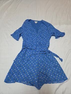 Maison Jules Blue Polka Dot Wrap Romper